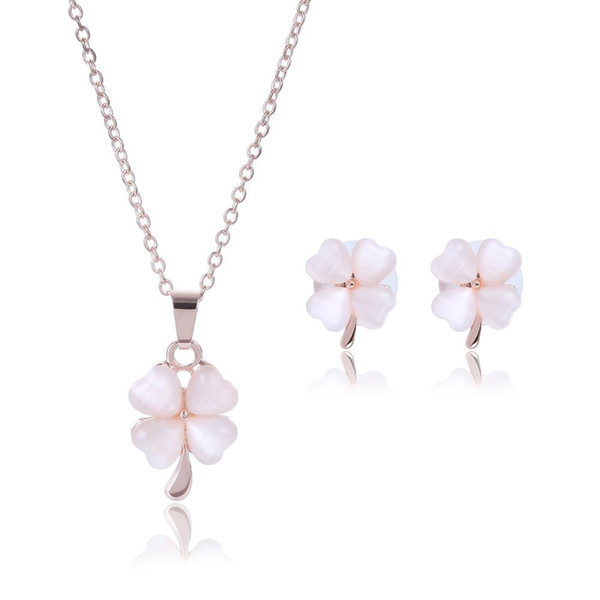 2017 Hot Sales Four-Leaf Clover Crystal Rhinestone Jewelry Set Necklace And Earrings Women Crystal Fashion Jewelry Set