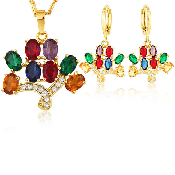 New Crystal Jewelry Set Women's Jewelry Gold / Silver Cubic Zirconia Necklace Set Colorful Zircon Jewelery