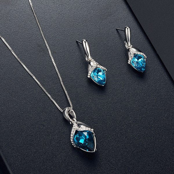 2019 Austrian Crystal Drop Wedding bride crystal diamnd necklace earings set free shipping