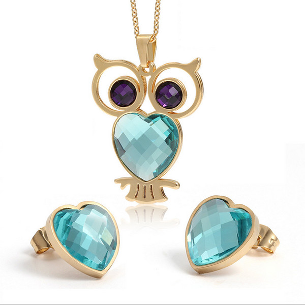 Animal Crystal Jewelry Set Fashion Owl Jewelry Sets For Women Crystal Stone Pendant And Earring Jewelry S-076