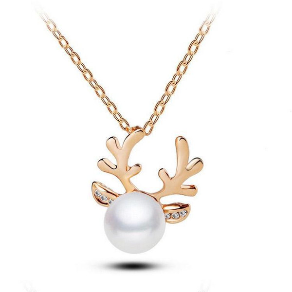 Pearl Jewelry Sets Women Fashion Pearl Deer Earrings Ear Stud Necklace Inlay Rhinestones Jewelry Christmas Gifts Deer Party Jewelry Set