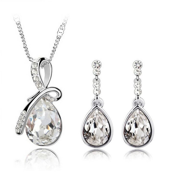 New Women Fashion Water Drop Crystal Chain Diamond Angel Tears Necklaces Rhinestones Silver Chain Rhinestone Drop Earring For