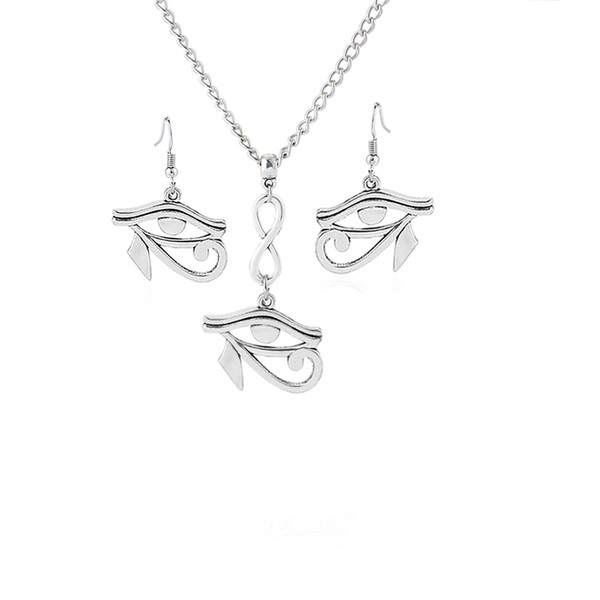 5 sets Antique Silver Eye of Horus Ra Charms Pendants Earring & Necklace DIY Jewellery Sets For Women Girls