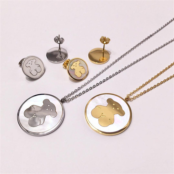 Luxury Cartoon Bear Necklaces Animals Stud Earrings Fashion Pattern Bear Necklaces Earrings Set High Quality Women Gold Silver Jewelry Sets