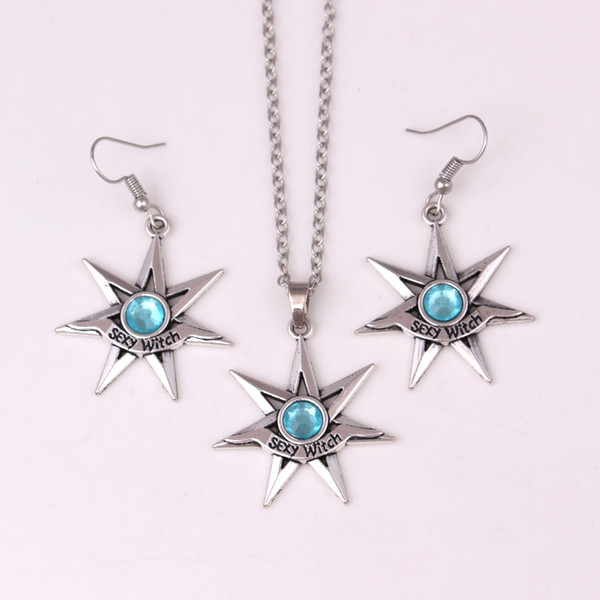 Sexy Witch Necklace Earring Set FAERY STAR Pendant With Crystal Choice - Fairy Fae Magick Jewelry Sets