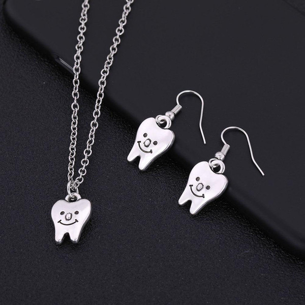 Teeth Pendant Earring Necklace Set Jewelry With Zinc Alloy Wholesale Retail Fashion Retail Fashion for woman gift