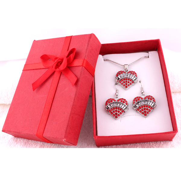 Fashion Rhodium Plated Zinc Studded With Sparkling Crystals MAJORETTE Love Heart Pendant Earring Necklace Set With Gift Box Jewelry