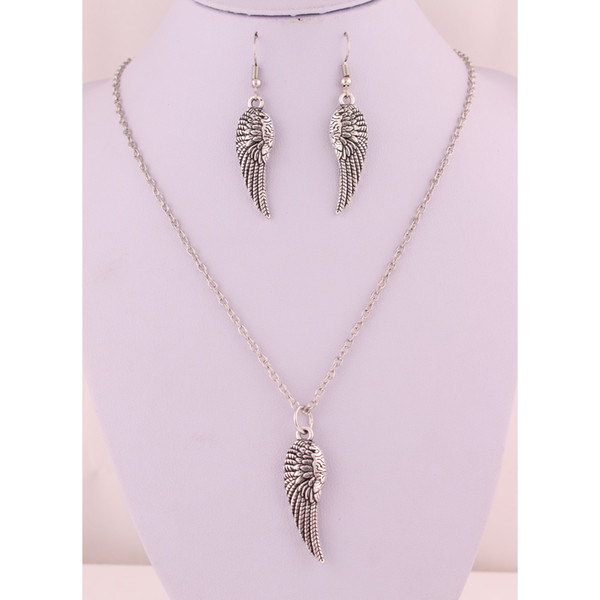 Angle Wings Feather Pendant Charm Jewelry Set Cuff Dove Peace Earring Necklace Set Earring Beauty Perfect Gift Trade Assurance Service