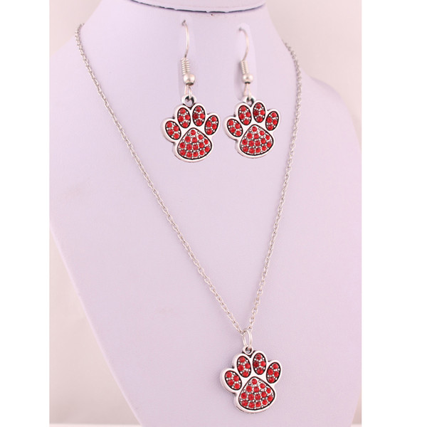 Mix Color Crystal Alloy Paw Footprint Charm Fit For DIY Dog Or Cat Or Bear Pet Earrings Necklace Jewelry Set