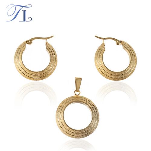 TL Multi-layer Shiny Gold Jewelry Sets Hoop Earrings&Pendant Big Circle Stainless Steel Jewelry Set For Woman Bridal Gift Dubai