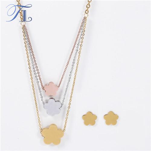 TL Noble Flower Jewelry Sets For Women Stainless Steel Plated Rose Gold Silver Three Layers Unique Design Wedding Party Jewelry