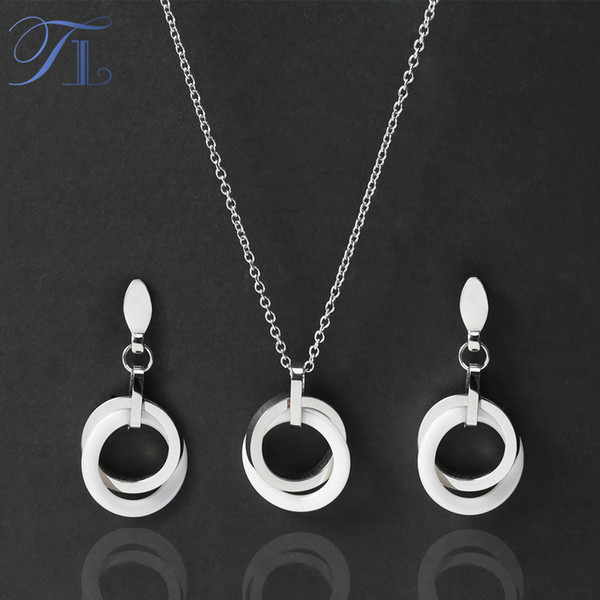 TL New Silver Ceramic Jewelry Set For Women Black&White Double Circle Stereoscopic Delicate Wedding Stainless Steel Jewelry Set