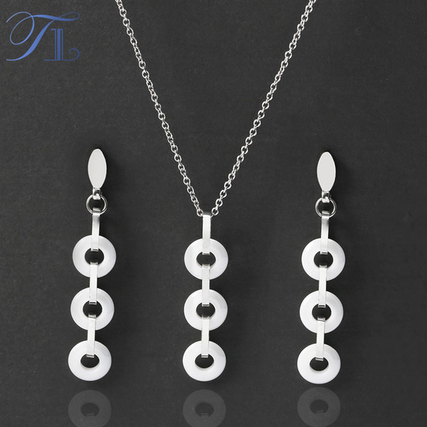 TL Silver Stainless Steel Jewelry Set For Women Black&White Ceramic Necklace & Earrings Cute Noble Delicate Wedding Jewelry Set