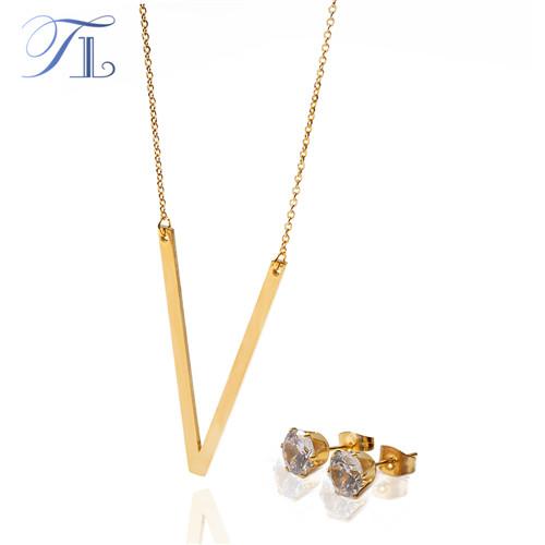 TL Stainless Steel English Letter Jewelry Sets For Women Letter V-X Unique Design Solid Silver & Gold Colors Love Party Jewelry