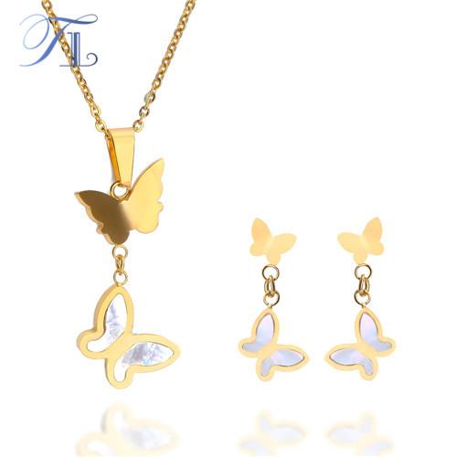 TL Butterfly Statement Gold Filled Shell Jewelry Sets Korean Stainless Steel Cute Anniversary Customized Charms Jewelry Sets