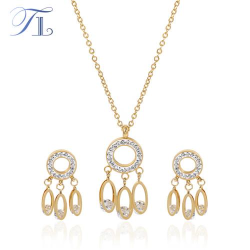 TL New Fashion Stainless Steel Jewelry Sets Round Zircon Surface Dream Catcher Pendant Necklace Earrings Jewelry Sets For Women