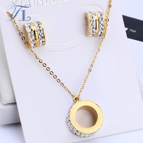 TL New Shiny Round Stainless Steel Jewelry Set Golden Hollow Circle Inlaid Cubic Zircon Solid Jewelry Sets For Women Never Fade