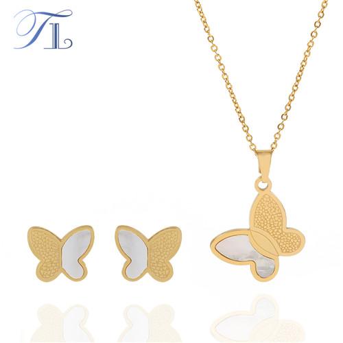 TL Golden Butterfly Jewelry Set For Women Shell Pattern Wing Butterfly Necklaces & Earrings Fashion Stainless Steel Jewelry Set