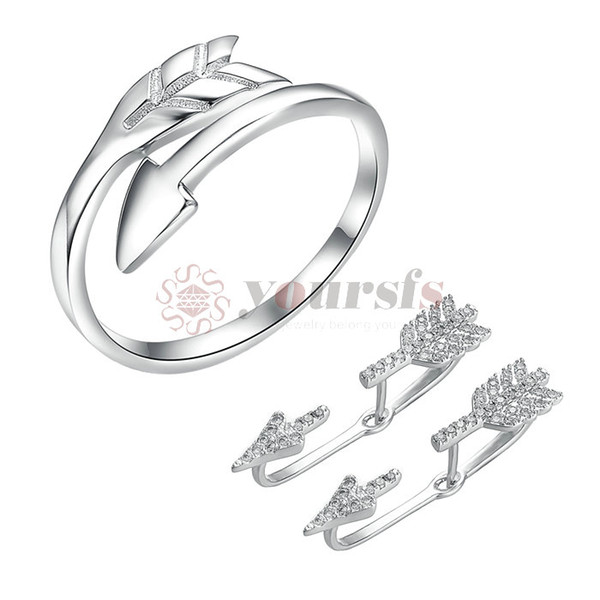 Yoursfs Arrow Jewelry Set Polished Sideways Bow Arrow Adjustable Wrap Ring CZ Crystal Climber Earrings