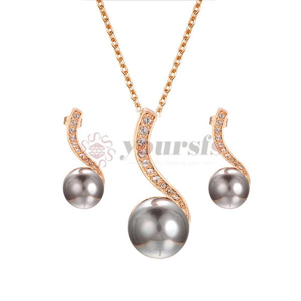 Yoursfs New Fashion Gray Simulation of pearl Necklace Earring Jewelry Set Gift Jewelry Sets suit