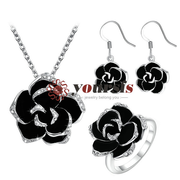 Yoursfs Jewelry Sets for Bridal Winter Wedding Flower Pendant Necklace and Earrings and Ring Cocktail Set