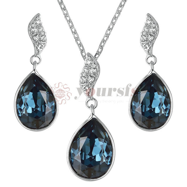 Yoursfs Teardrop Jewelry Set Teardrop Crystal Heart Studs Pendant Necklace & Drop Earrings Set