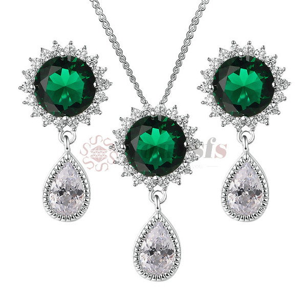 Yoursfs Bridesmaid Jewelry Sets For Women Princess Diana Inspired Green,Blue Sunflower Teardrop CZ Earrings&Necklace