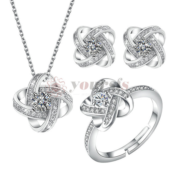 Yoursfs Bridal Jewelry Set for Women Cubic Zirconia Love Knot CZ Necklace Ring Earrings for Wedding