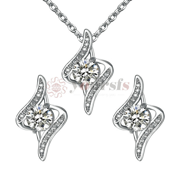 Yoursfs Bridal Jewelry Set Forever Love Knot Solitaire Necklace Stud Earrings Wedding Jewelry