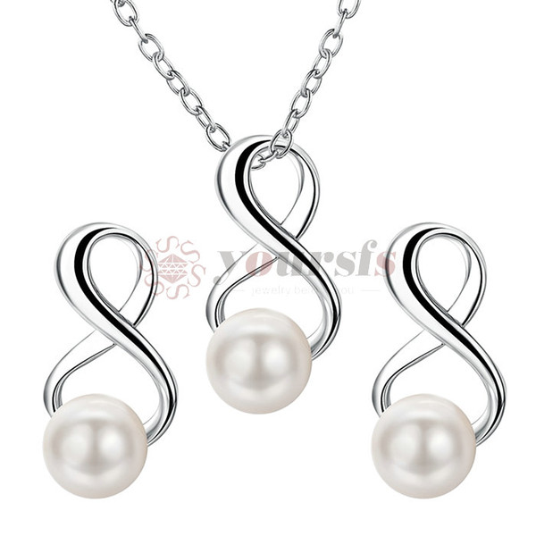 Yoursfs Freshwater Cultured Pearl Infinity Bridal Necklace Leverback Earrings Fashion Jewelry