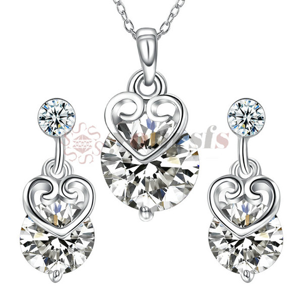 Yoursfs wholesales Fashion Zircon Rhinestones Heart Pendant Necklace Earrings jewelry sets