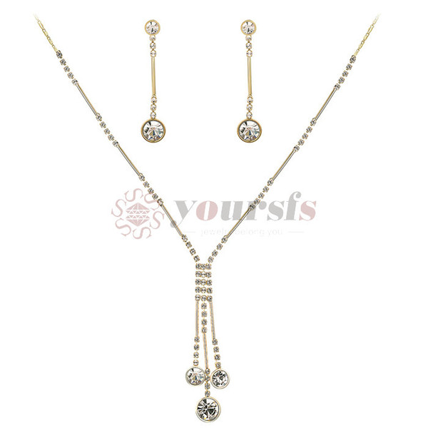 Yoursfs Prom Jewelry Set Yellow GP Full Cubic Zirconia Long Ball Round Bridal Statement Y-Necklace Linear Earrings Set