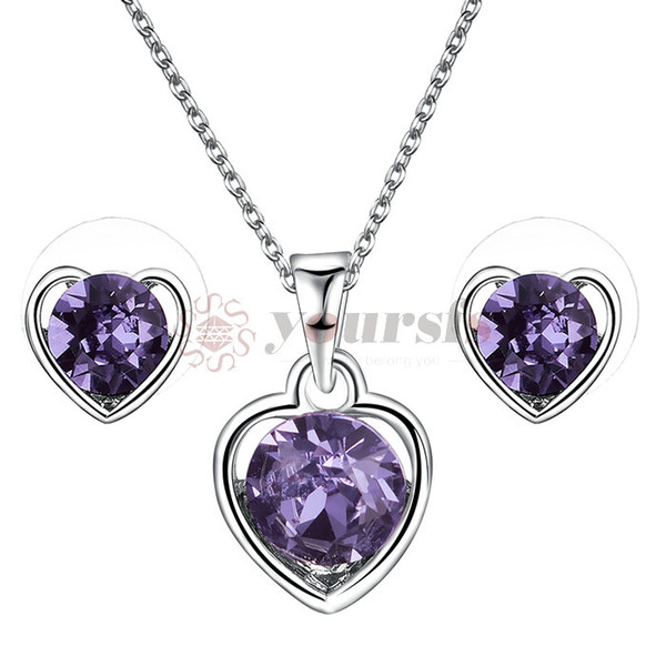 Yoursfs Created Amethyst Jewelry Sets Purple Birthstone Pendant Necklace&Stud Earrings for Women