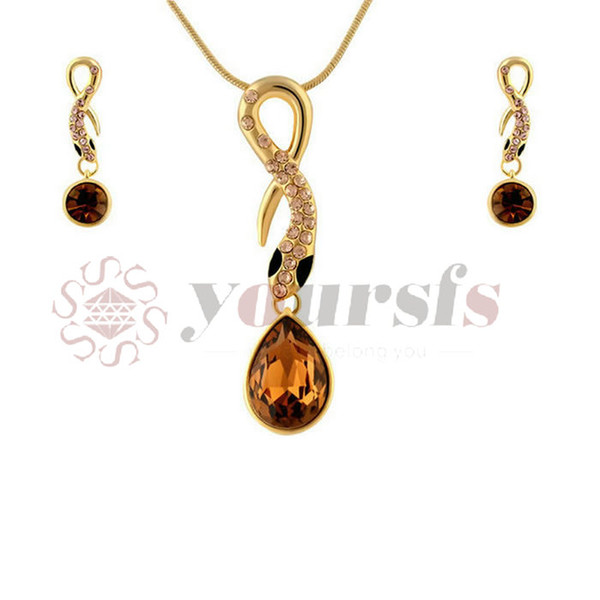 Yoursfs Gold Color Noble Elegance Austrian Crystal Snake Pendant Necklace Earrings Jewelry Sets for women