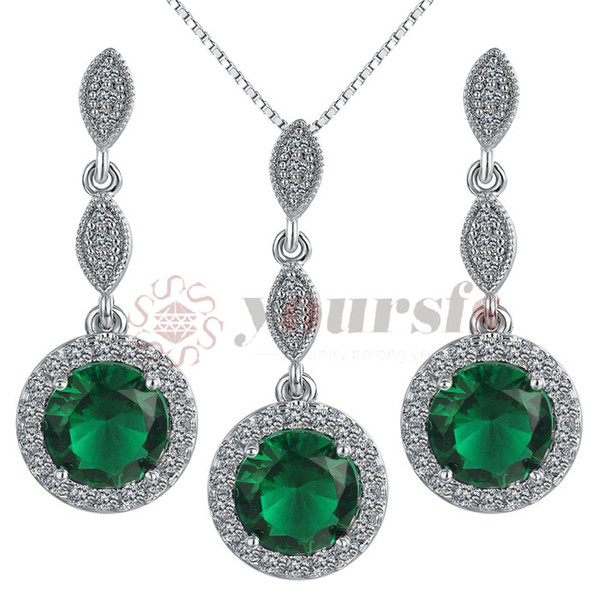 Vintage Green Austrian Crystal Jewelry Sets Long Necklace&Earrings For Women Round Bridal Wedding Engagement Accessories