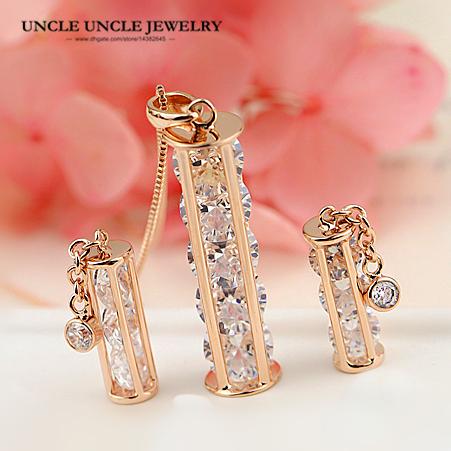 Woman Long Tassels Jewelry Set Rose Gold Color Top Quality Zirconia Inside Wedding Necklace Earrings Set Wholesale Gift