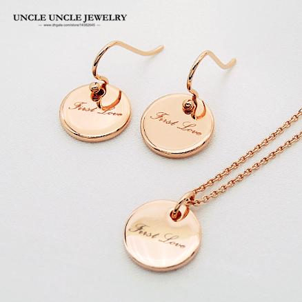 Brand Design Rose Gold Color First Love Style Round Polished Surface Simple Woman Jewelry Set Earring/Necklace Wholesale