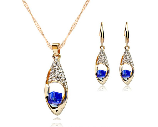 Crystal Diamond Angel Tears Drop Necklace Earrings Jewelry Sets Gold Chain Necklace For Women Party Fashion Wedding Jewelry Gifts Crafts NEW