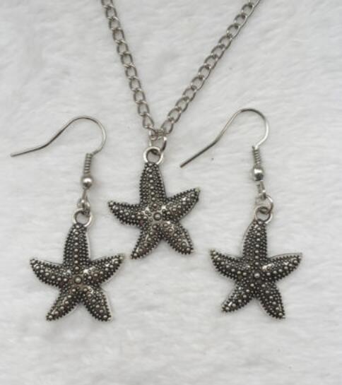 10Set Vintage Silvers starfish Sea Star Statement Chain Necklace&Earrings Jewelry Set DIY For Women Valentine's Gifts Handmade Accessories