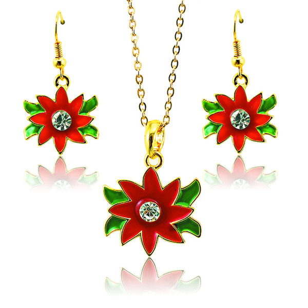 New Arrival Fashion Jewelry Sets Gold Plated Rhinestone Red Sunflower Earrings Necklace For Women Sets Wholesale