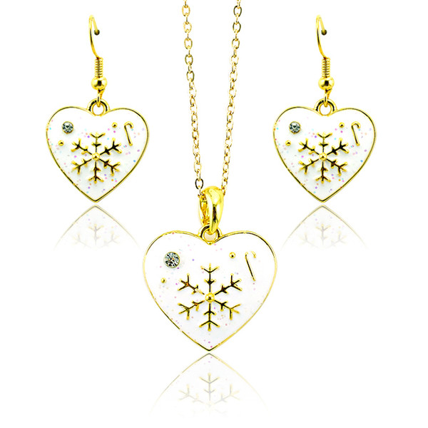 New Arrival Fashion Jewelry Sets Gold Plated Heart With Christmas Snowflake For Women Earrings Necklace Sets