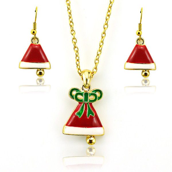 Christmas New Fashion Jewelry Sets Gold Plated Red Enamel Christmas Hat For Women Charms Earrings Necklace Sets