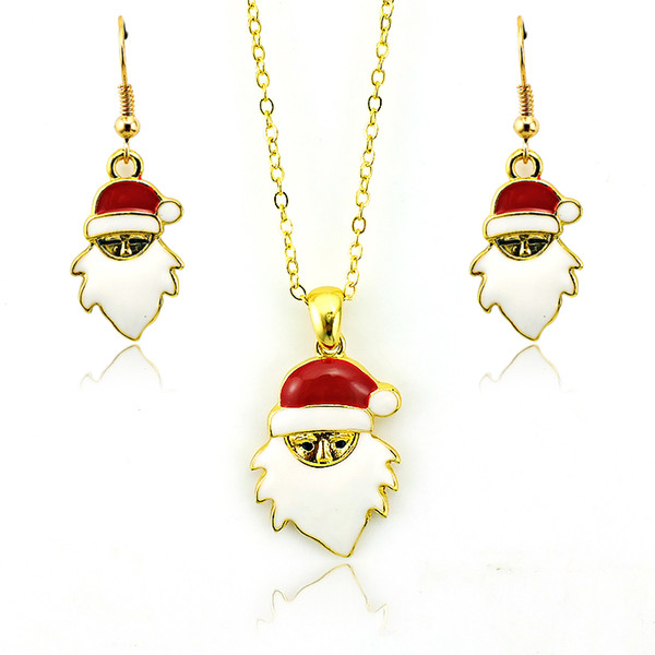 Brand New Jewelry Sets Fashion Santa Claus Pendants Gold Plated Earrings Necklace Sets For Women Christmas Jewelry