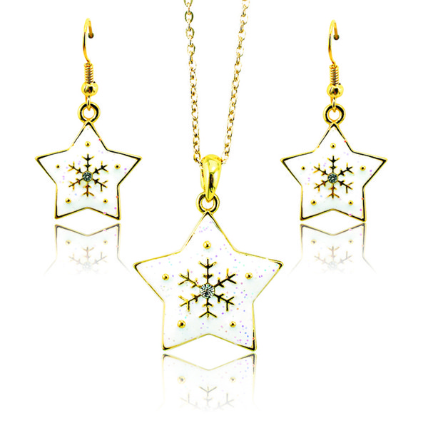 New Arrival Fashion Jewelry Sets Gold Plated Star With Christmas Snowflake For Women Earrings Necklace Sets