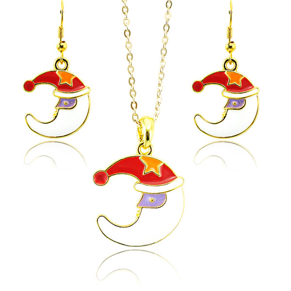 Fashion Christmas Jewelry Sets Gold Plated Santa Claus Moon For Women Earrings Necklace Sets Decoration Jewelry