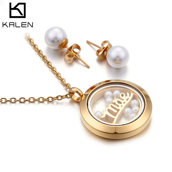 Necklace & Earring Wholesale 450*2MM Silver/Gold Stainless Steel Pendant Necklaces For Women Jewelry Set Mother Gift KALEN