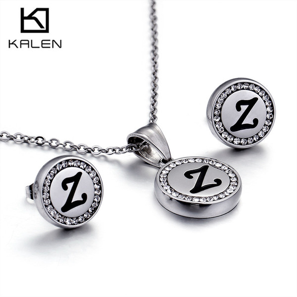 Necklace Jewelry Set Wholesale N~Z Letters Stainless Steel Silver Necklaces Pendants Alfabet Initial Necklace Earring Choker