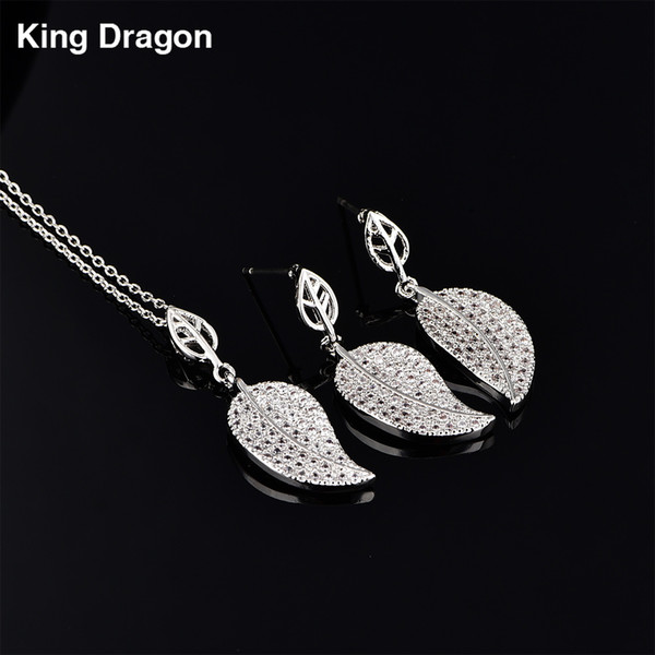 Leaf Cubic Zirconia Pendant Necklace Set Prom Jewelry Set For Wife Copper Adjustable Chain Gift Box Packing CZS-8017