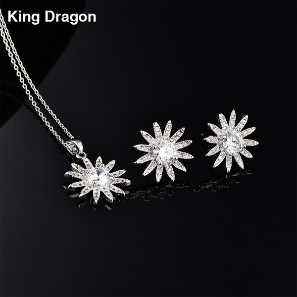 Sunflower Cubic Zirconia Pendant Necklace Set Bridesmaid Jewelry Set For Wife Copper Adjustable Chain Gift Box Packing CZS-8019