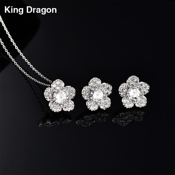 Flower Cubic Zirconia Pendant Necklace Set Prom Jewelry Set For Wife Copper Adjustable Chain Gift Box Packing CZS-8015